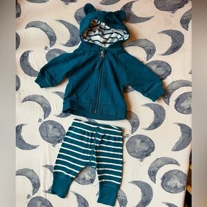 Hanna Andersson Baby Teal Striped Hoodie and Joggers Set
